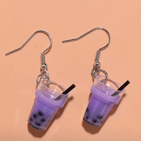 Jewelry - Boba/Bubble Tea Dangle Earrings in lavender purple